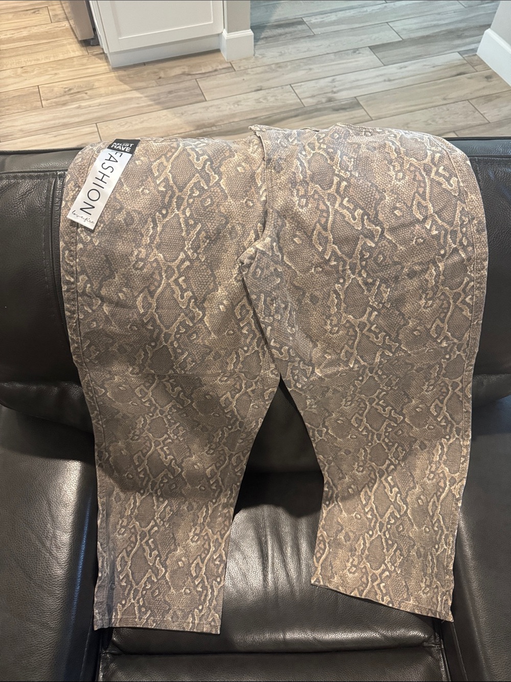 love, Fire Snakeskin Print Wide Leg Jeans in Brown/Tan